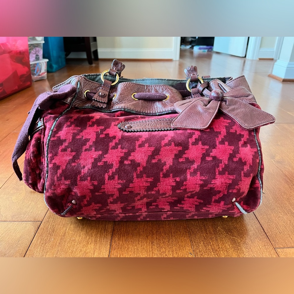 Juicy Couture Rare Vintage Red Houndstooth Checked Shoulder Handbag